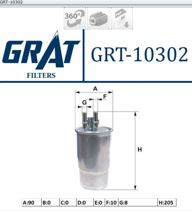 FILTRE A CARBURANT GRANDE PUNTO DOBLO 1.3D M295 — GRT-10302