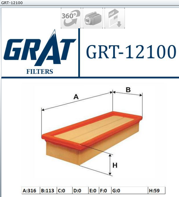FILTRE A AIR PSA 206/207/308/307 PART C3/C4/BER 1.6HDI P210 — GRT-12100