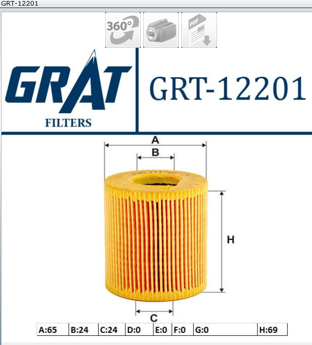 FILTRE A HUILE PSA 206/207/307/ C2 C3 C4 1.6 / FORD FOCUS II L108 — GRT-12201