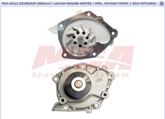 POMPE A EAU MEGANE LAGUNA MASTER TRAFIC 1.9DCI  PA822 — MGA-65212