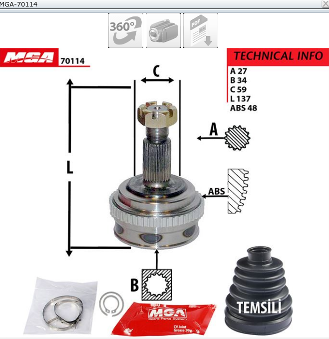 TETE CARDAN EXPERT JUMPY CR27 CB34 22229 — MGA-70114
