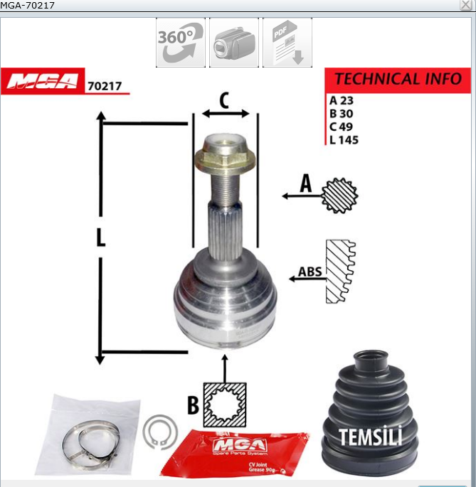 TETE DE CARDAN CLIO III LOGAN MCV 1.5DCI CR23 CB30 — MGA-70217