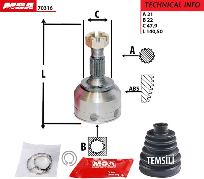 TETE CARDAN PSA 206 C3 CR25/CB24 — MGA-70316
