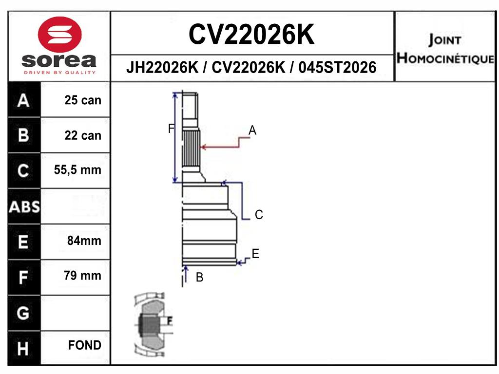 TETE CARDAN 305/405 PARTNER ESS CR25/CB22 — SE22026K