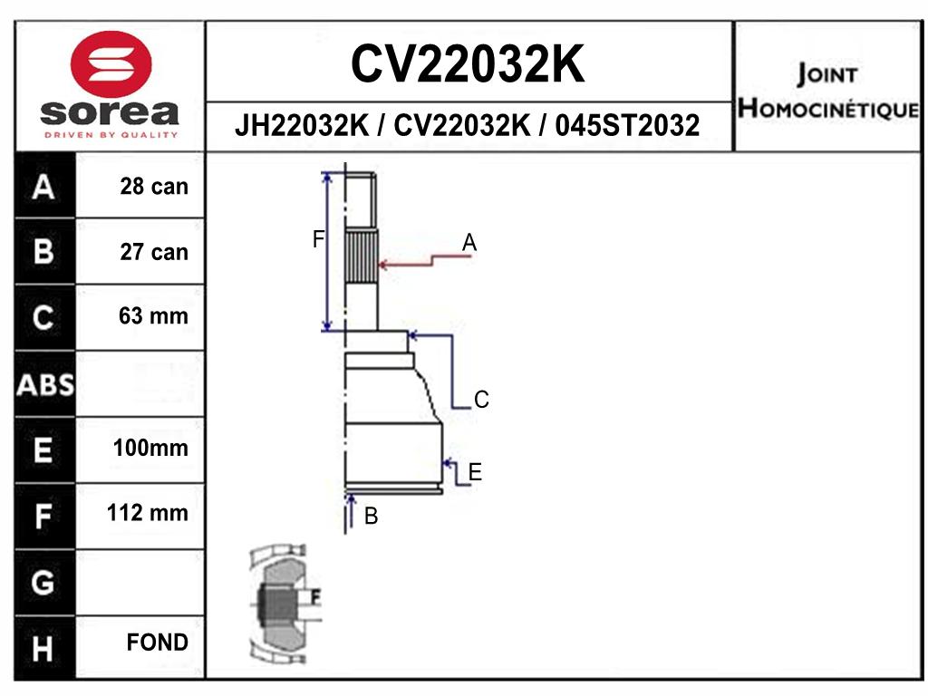 TETE CARDAN J5/C25 CR28/CB27 — SE22032K