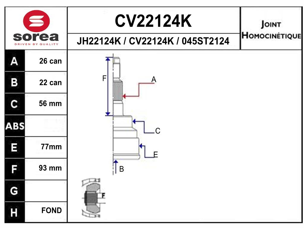 TETE CARDAN MAZDA 323 CR26/CB22 — SE22124K