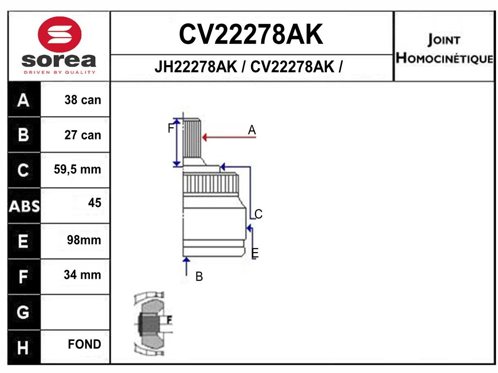TETE CARDAN PASSAT CR38/CB27 — SE22278AK