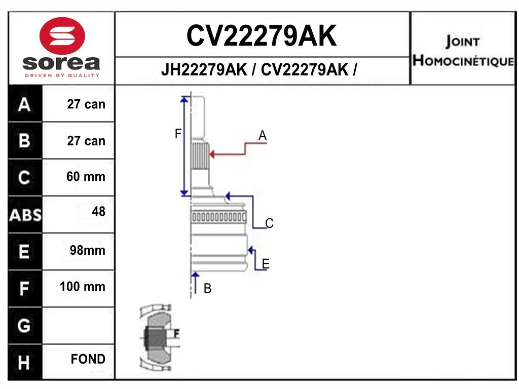 TETE CARDAN MERCEDES 15-1298 CR27/CB27 — SE22279AK