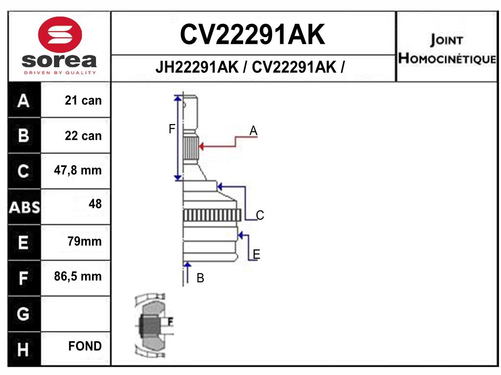 TETE CARDAN +ABS 206 CR21/CB22 KPG479 — SE22291AK