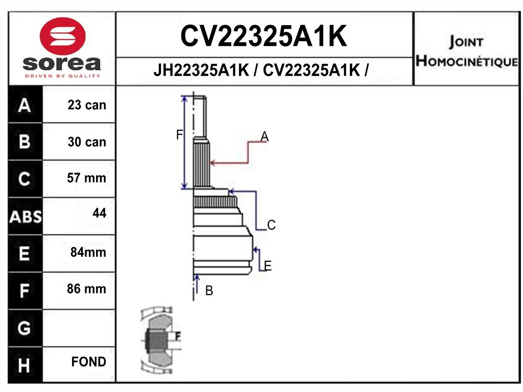 TETE CARDAN +ABS REN MEGANE I CLIO II KANGOO 1.5DCI CR23/CB30 — SE22325A1K