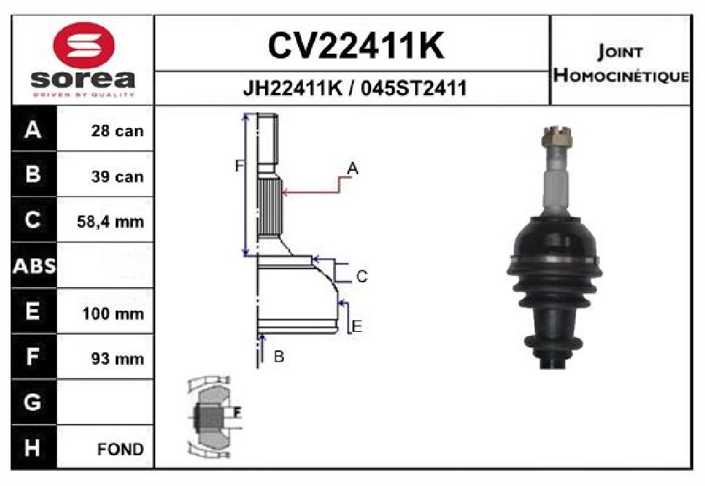 TETE CARDAN PSA EXPERT 407 C5 III 508 607 CR28 CB39 KPG763 KPG573 — SE22411K