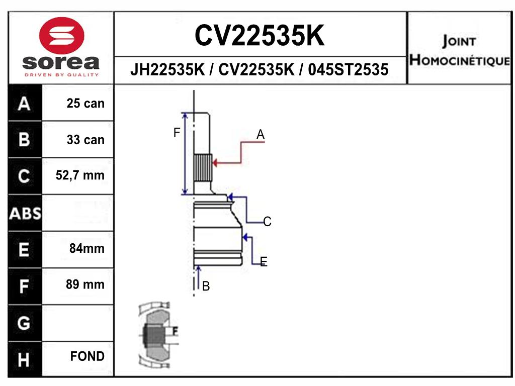 TETE CARDAN REN MEGANE III 1.5 DCI CR25/CB33 — SE22535K