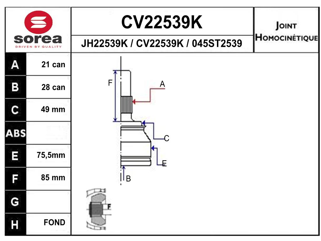 TETE CARDAN REN DACIA LOGAN SANDERO ESS CR21/CB28 — SE22539K